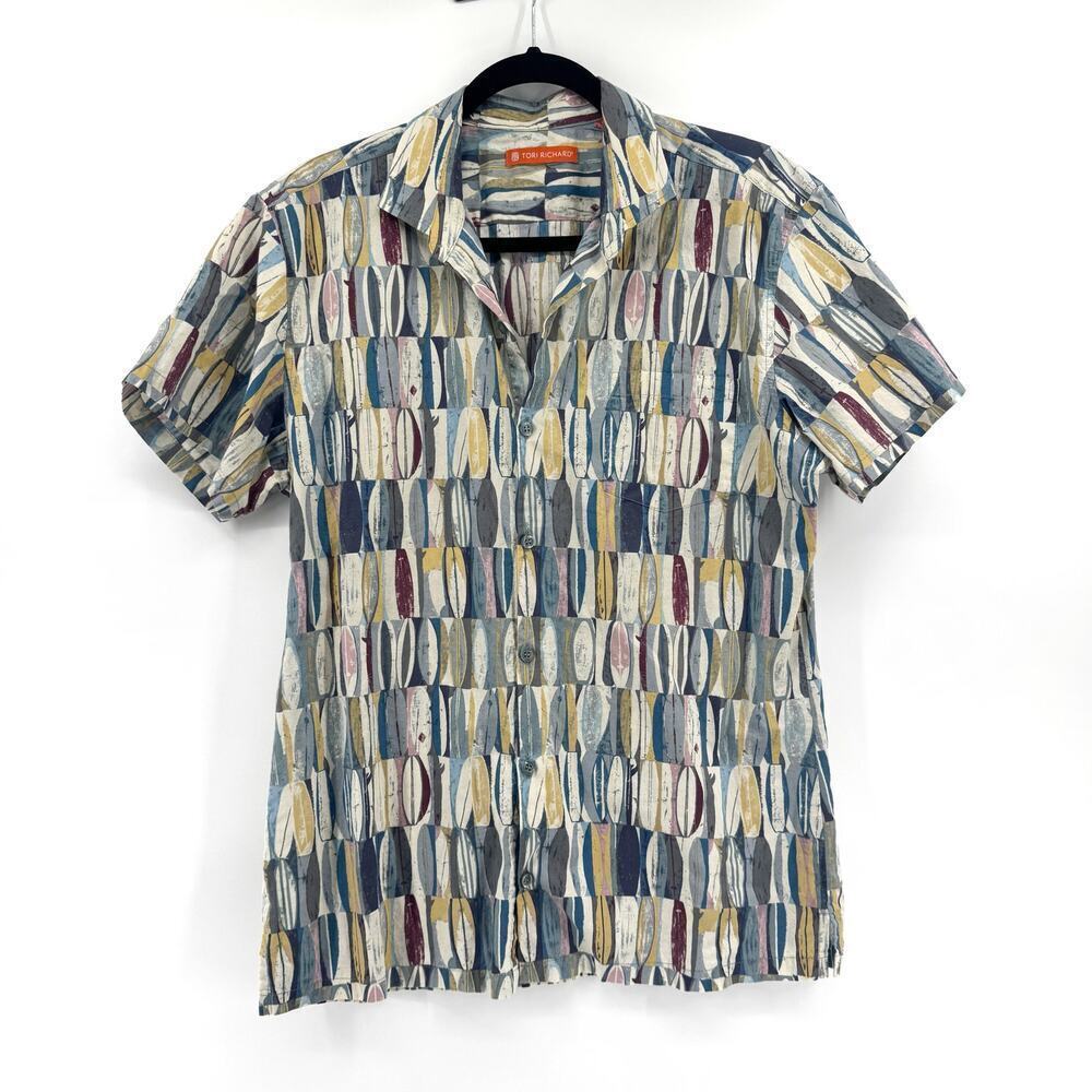 Tori Richard Board Room Hawaiian Shirt Mens Sz Medium Surfboard Casual Hawaii